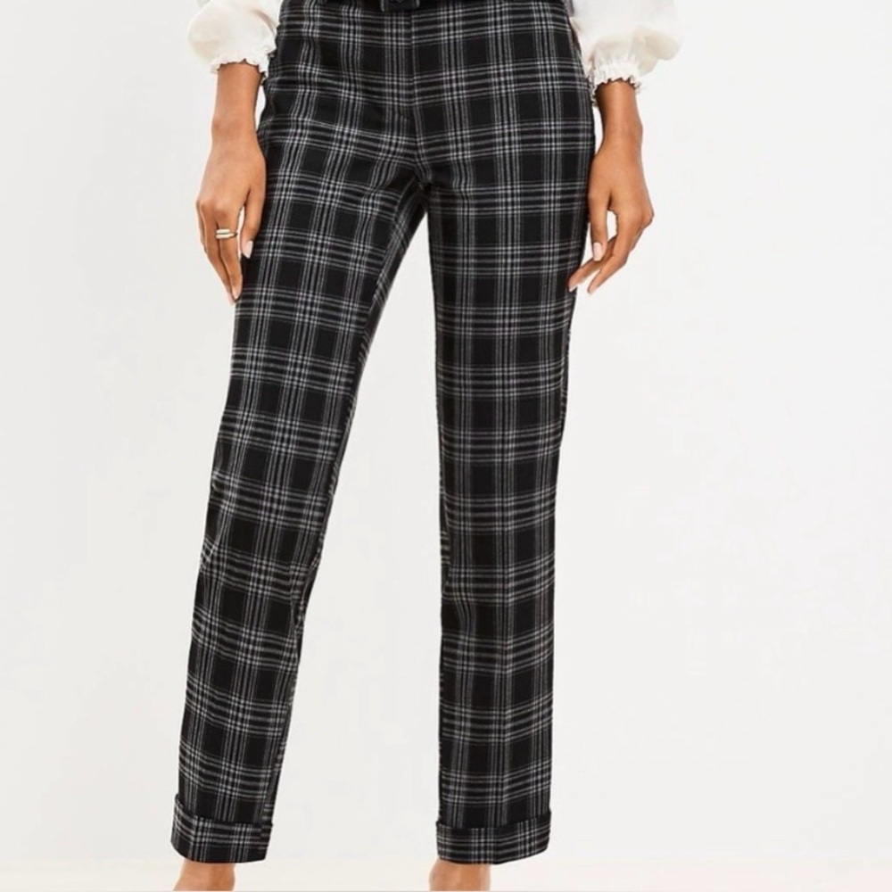 LOFT The Devin Slim Black and Gray Plaid Pants